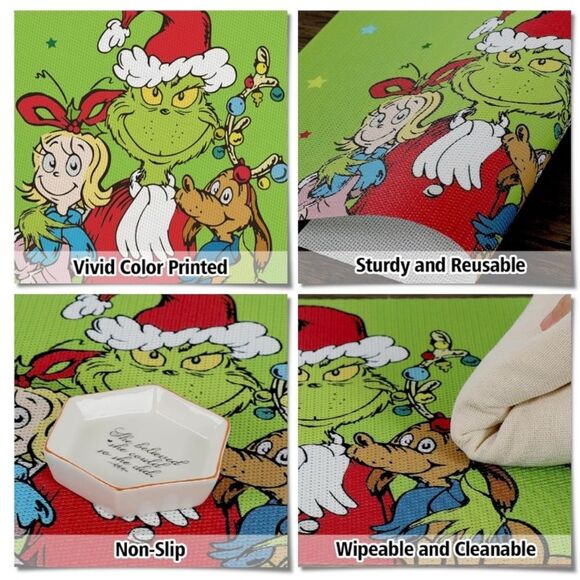 Set of 6 Grinch Cindy Lou and Max Christmas Table Placemats - Picture 4 of 5